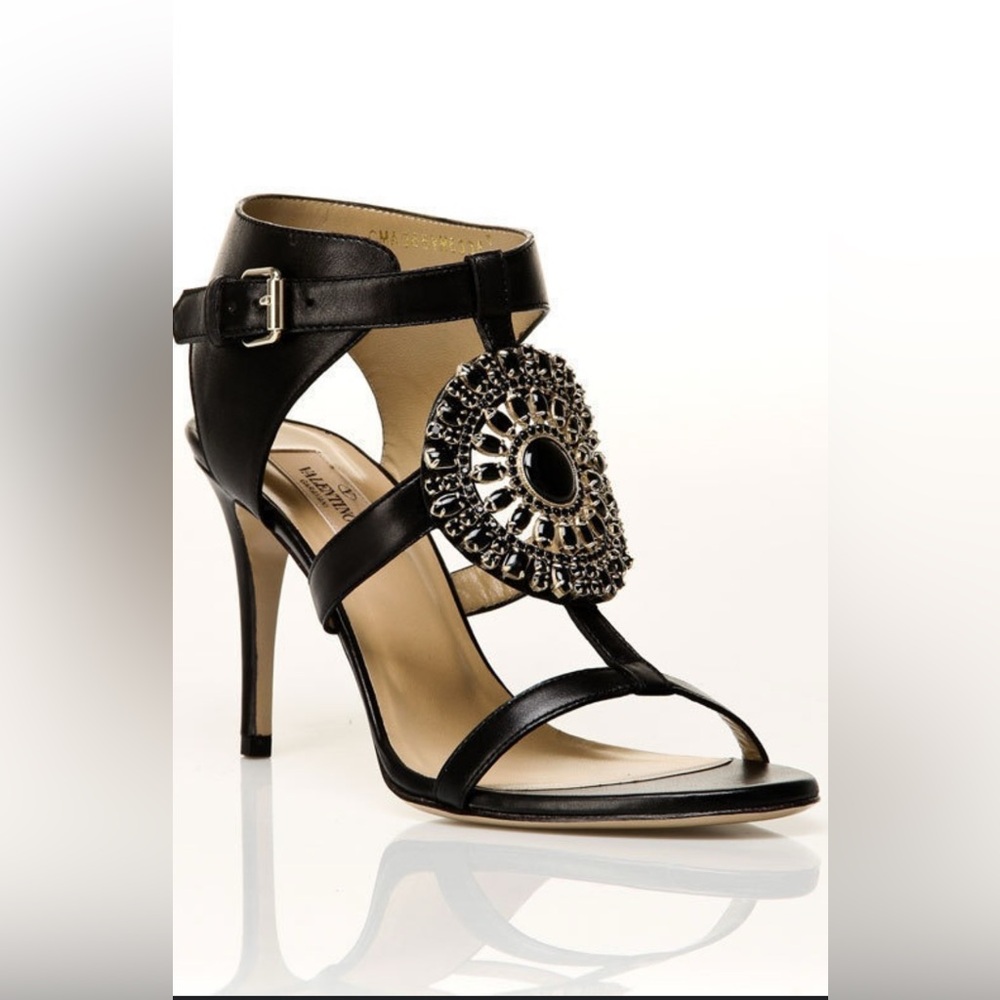 Valentino Black Heeled Sandals with Embellishments